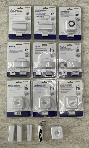 Lot of Misc Iris Security system items. Key Fobs Motion Sensors Door/Window/Cab