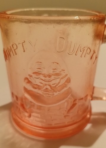 Pink Depression Glass Cup Mug with Tom Tom, the Piper's Son & Humpty Dumpty - Picture 4 of 6
