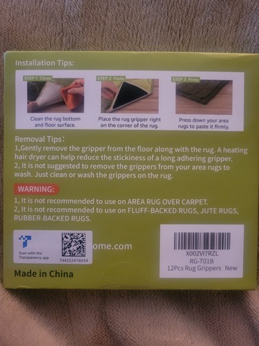 Non-Slip Rug Grippers (12 Pcs) For Hardwood & Tile Floors, Reusable & Washable - Picture 2 of 2