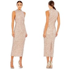 Mac Duggal 10780 Embellished High Neck Sleeveless Column Gown Size 14 NWT Peach