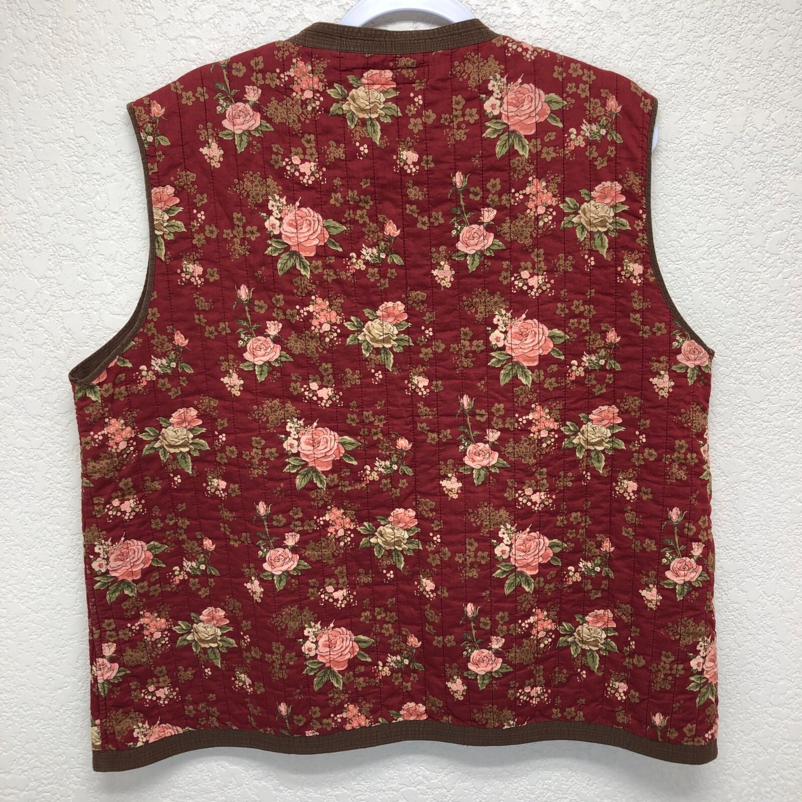 Natural Reflections Floral Quilted Vest Women Size XL Cotton Red