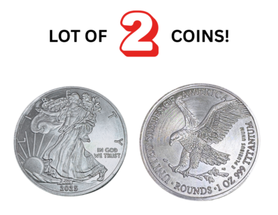 #ad TWO 1 TROY OUNCE OZ .999 Pure TITANIUM Metal Walking Liberty Eagle Rounds coins $17.79