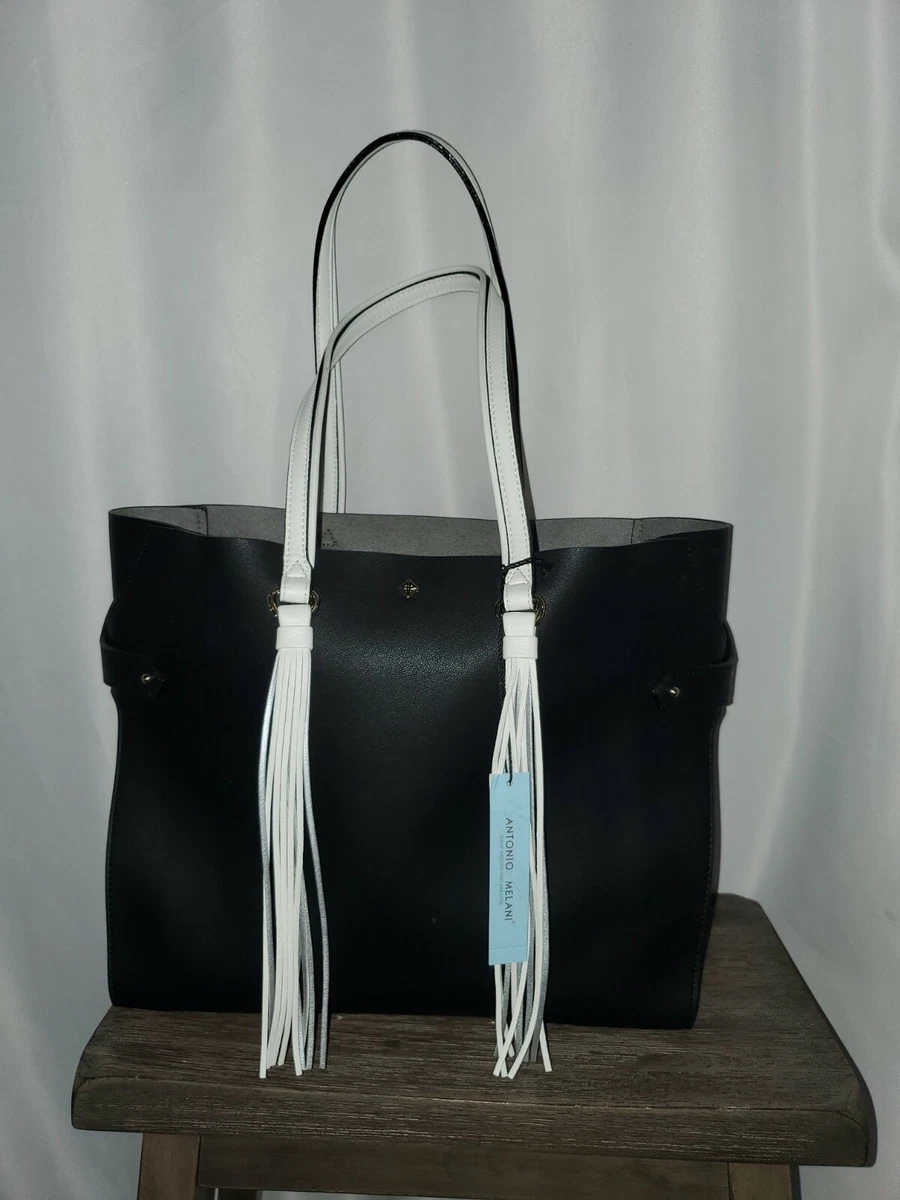 NEW Antonio Melani Duo Tassel Tote Bag Black White Double Straps MSRP 109 N