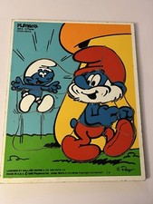 Vintage Playskool Wooden Frame Tray Puzzle Papa Smurf 1982 Peyo Wallace 12 Pcs