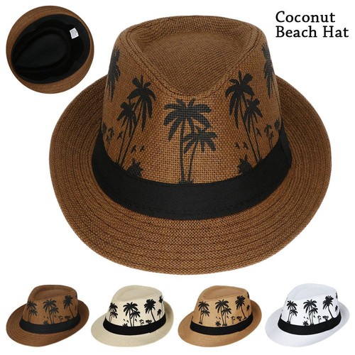 Couple Fedora Cap Men Women Jazz Cap Coconut Trees Pattern Top Hats Beach Hat