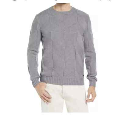 NWOT 2XL Men's Brax Merino Wool Chevron Textured Knit Crewneck Sweater in Grey