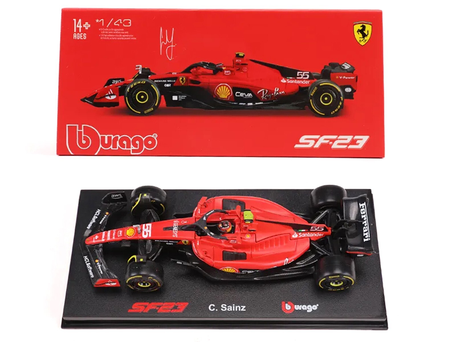 FERRARI SF-23 #55 SAINZ FORMULA ONE F1 (2023) 1/43 DIECAST BY BBURAGO 36835 CS