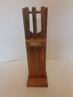 Vintage ''Regent'' Sheffield Standing Wood Knife Block Holder With 4 Butcher Block