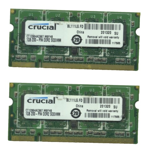 Ram Crucial 8Go (2x4Go) DDR2 800 MHz PC2-6400 SODIMM 200 Broches – Neuve