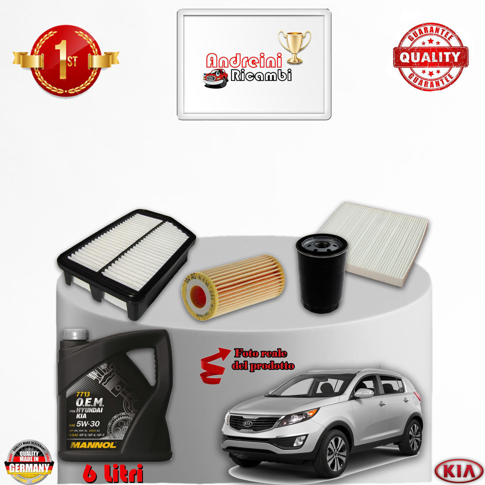 KIT TAGLIANDO FILTRI + OLIO KIA SPORTAGE III 1.7 CRDI 85KW 115CV DAL 2013 ->
