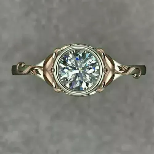 Art Deco Style Lab Created Diamond Engagement Ring 14K White/Rose Gold Plated - Afbeelding 2 van 5