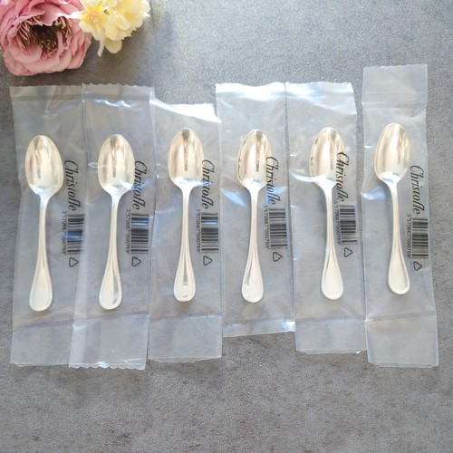 Christofle Perles Demitasse Spoon Unopened 6pcs Silverplate Flatware Brand New