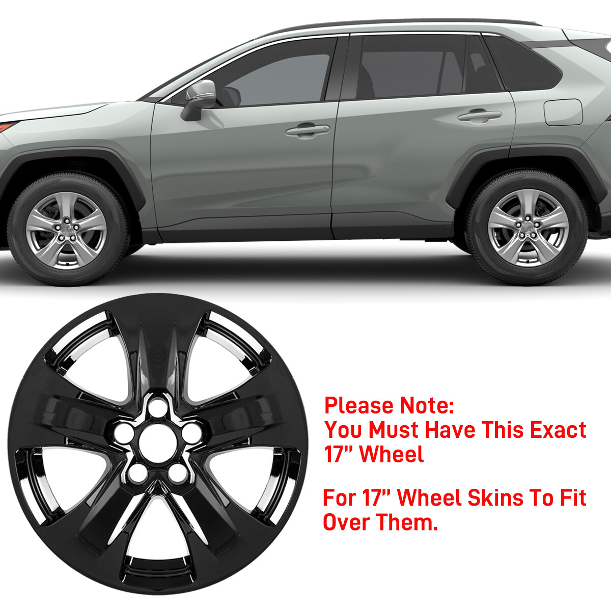 4 fit Toyota RAV4 XLE 20192023 Black 17" Wheel Skins Hub Caps Rim Skin