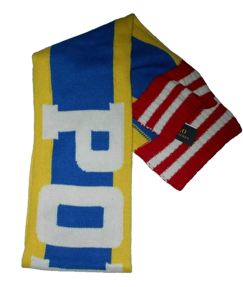 Polo Ralph Lauren Unisex Colorblock Tejido Invierno Logo Bufanda - Amarillo, Azul, Rojo Foto 3 de 4