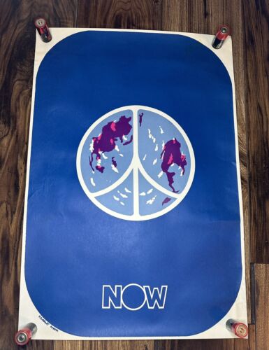 World Peace Now Original Vintage Blacklight Poster 1970s Political Pinup Globe - Picture 1 of 6