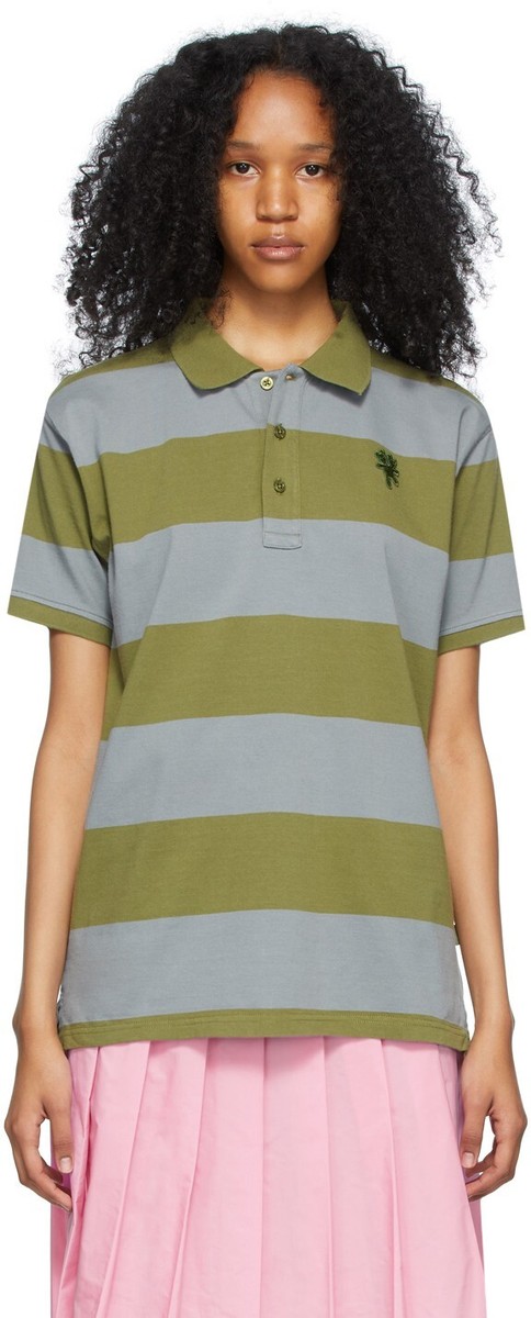 HEAVEN by MARC JACOBS Olive Green Blue-Grey Bold Striped POLO
