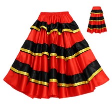 Kids Girls Skirts Circus Costume Performance Dancewear Color Block Spanish Bull