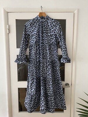 hot pink and blue dress Ganni Printed Textured Organza Long Ruched Dress main image 0