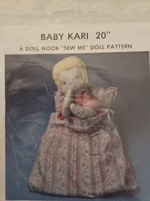 Vintage 1970's The Doll Nook BABY KARI 20'' Rag Baby Doll & Clothes Pattern NIP