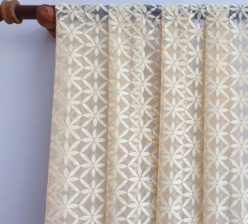 Cream Flowers Sheer Curtain Fabric By The Yard, Sheer Curtain Fabric Upholstery - Picture 2 of 8