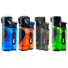 4 PACK Triple Clear Color Torch Lighter Adjustable Flame W/Cigar Puncher GR