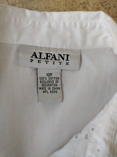 Alfani Button Up Shirt Women 10 White 3/4 Sleeves 100% Cotton Eyelet Casual Boho - Picture 5 of 6