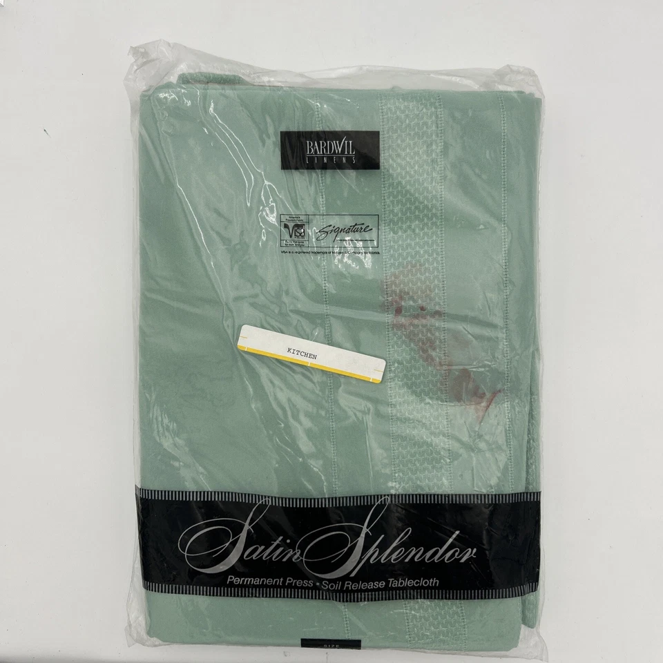 NOS Bardwil Linens Satin Splendor Soil Release Tablecloth 60x102” Oval Sea Green - Image 4 of 4