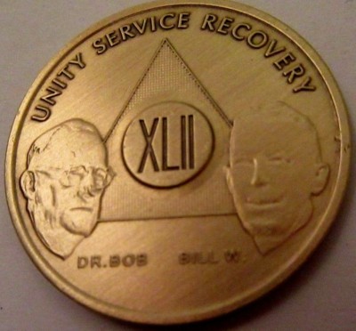 Alcoholics Anonymous AA 42 Year Bronze Medallion Coin Chip Token ...