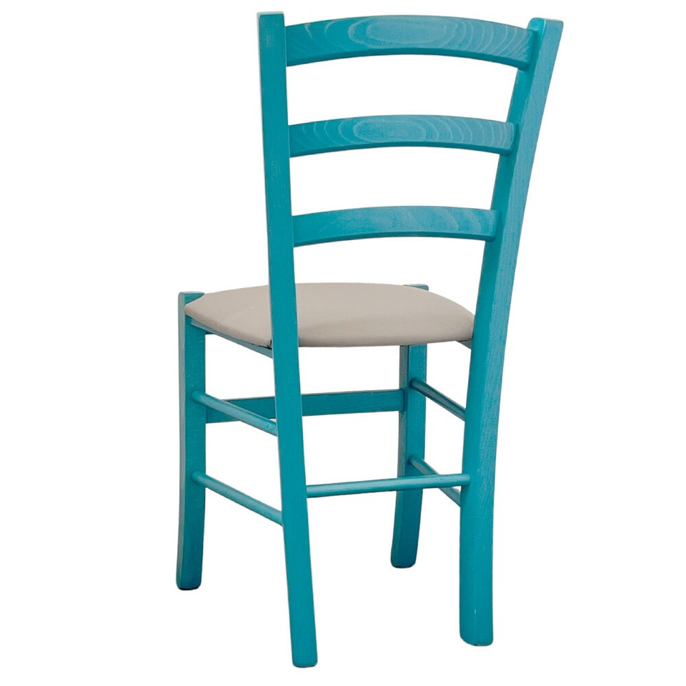 Chaise En Bois Venezia Turquoise Avec Assise En Similicuir Taupe