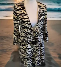 Blue Island Women Size XS Beige Black Zebra Striped Swimsuit Cover-up Beach