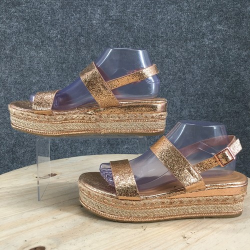 Bamboo Sandals Womens 10 Infinity Platform Wedge Espadrille Pink Faux Leather - Picture 2 of 17