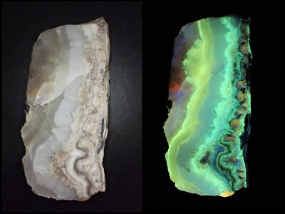 Beautifully fluorescent Hokkaidoite and opals containing organic minerals B237