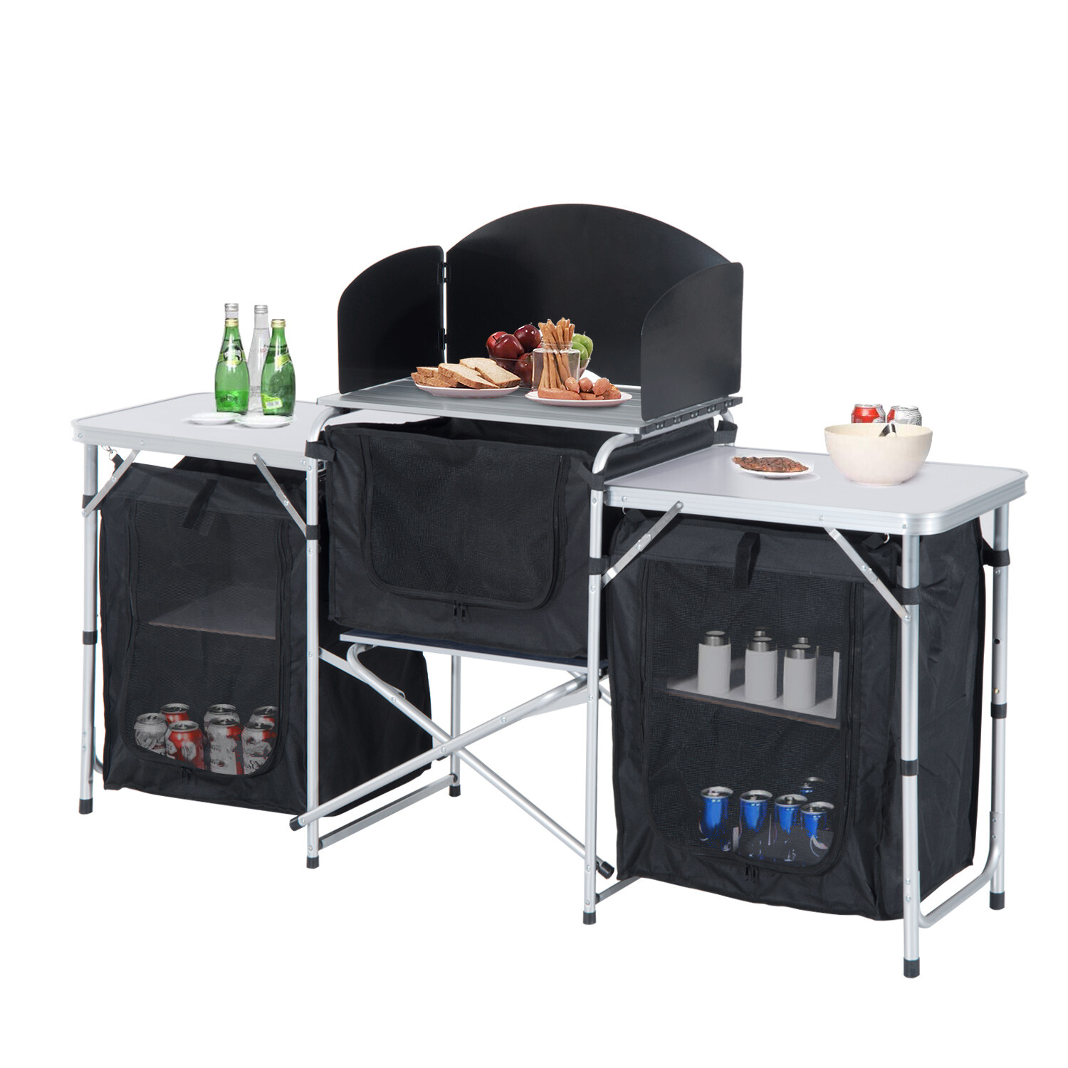 Mesa de cocina portátil plegable para camping Outsunny gabinete de almacenamiento picnic