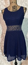 MY MICHELLE WOMENS JB’s SZ 3 Royal Blue SLEEVELESS A-LINE DRESS LACE WAIST F38