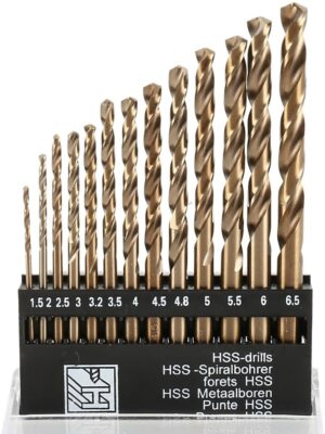 13-teiliges HSS Kobalt Bohrer Set für Holz, Edelstahl, Metall 1,5 mm - 6,5 mm