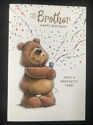 SIMON ELVIN Brother birthday card, cute bear design, verse, 7" x 5"