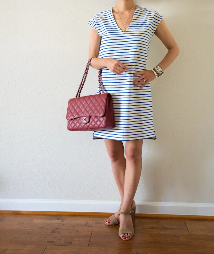 blue and cream striped dress SEERSUCKER DRESS W. POCKETS main image 1