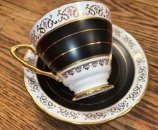 RARE Royal Stafford Bone China Footed Cup and Saucer Set Pattern 7585 BLACK EXC