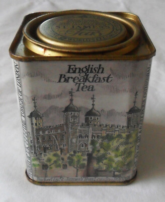 Rare Vintage Empty English Breakfast Tea TIN BOX by St James's Teas, Monuments