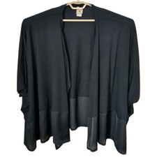 Natori Kimono Cardigan L Dolman Satin Trim Batwing Sleeve Sheer Flowy Navy Blue