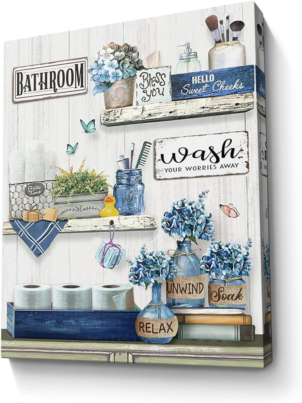 Navy Blue Farmhouse Bathroom Wall Art Rustic Country Decor (12X16 Inch
