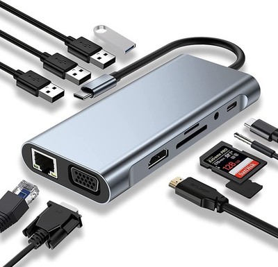 11in1 USB C Hub 4K HDMI Docking Station VGA SD TF Adapter Gigabit Eth LAN RJ45