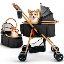 Pet Stroller for Small Medium Dogs & Cats – 2-in-1 Detachable Carrier, Zip
