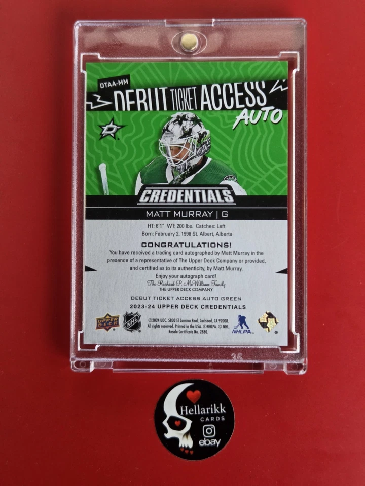 2023-24 Matt Murray Credentials /25 Debut Ticket Acess Auto #DTAA-MM Dallas UD - Image 2 of 2