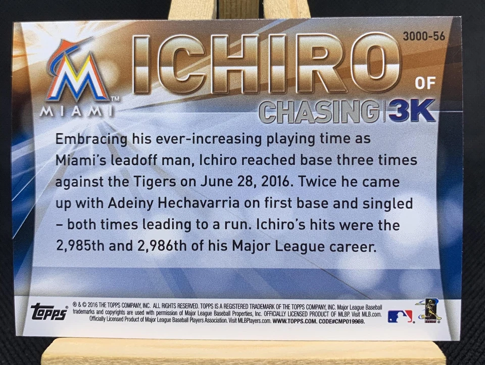 2016 Topps Update Chasing 3K #3000-56 Ichiro Miami Marlins - Image 2 of 2