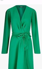 Express Women’s Long Sleeve Green True Wrap Dress Size XS Knee Length Tie Waist