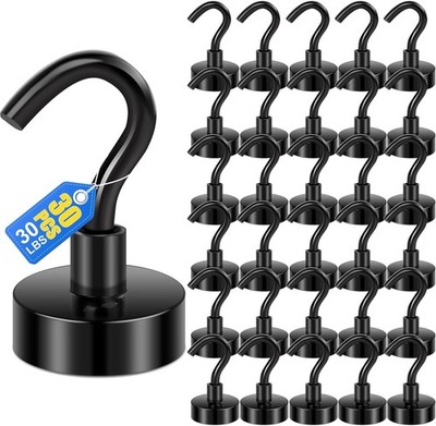 30 pack Magnetic Hooks，30Lbs Magnets with Hooks for Cruise, Black Magnetic Hooks