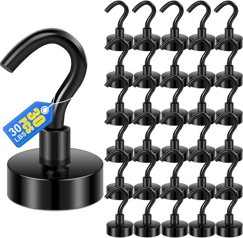 30 pack Magnetic Hooks，30Lbs Magnets with Hooks for Cruise, Black Magnetic Hooks