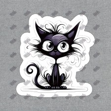 Cute Black Cat Vinyl Sticker Whimsical Cat Decal for Laptops, Water 490260