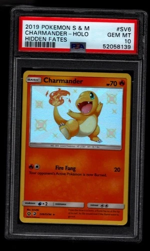 Pokémon TCG Charmander Hidden Fates SV6/SV94 Holo Shiny Holo Rare PSA 10